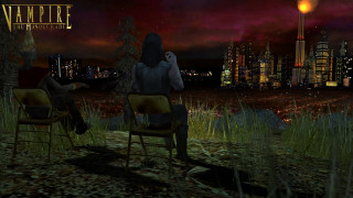 Couple people chairs field night - apocalyptic free wallpaper