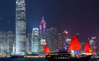 Boat red sails city skyline 2 - andrew law free wallpaper for desktop