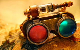 Binoculars rug wallpapered floor wall - steampunk free wallpaper