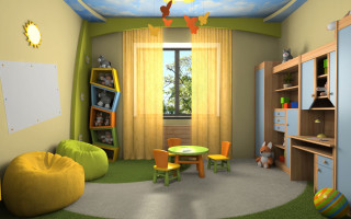 Childrens room green carpet yellow - vray free wallpaper