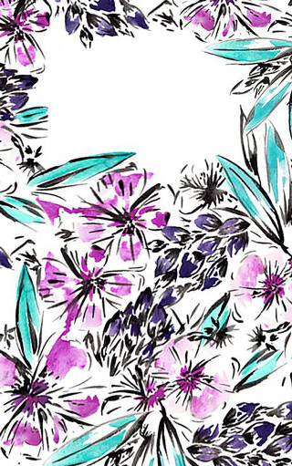 Floral frame purple flowers leaves - text free wallpaper for mobile