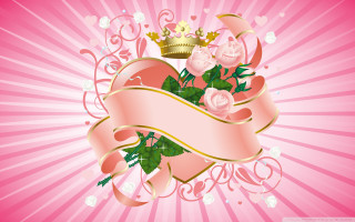 Pink background crown roses ribbon - a ribbon free wallpaper