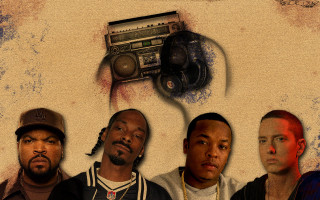 Men boombox radio group standing - free aesthetic wallpaper