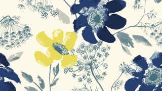 Blue yellow flower pattern white - print free wallpaper