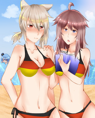 Cartoon characters beach photo pose - free beach wallpaper for mobile