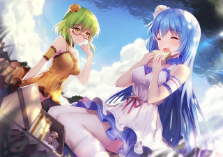 Anime girls sitting on ledge - a cigarette free wallpaper for desktop