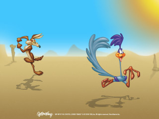 Cartoon bird running sand background - loony toon free wallpaper