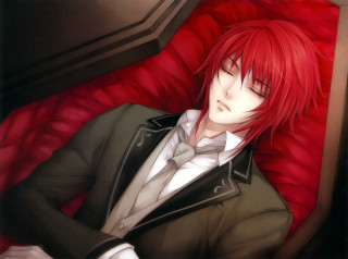 Redhair suit sitting closedeyes vanitas - his eye free wallpaper