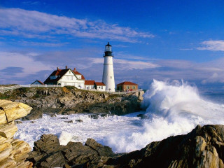 Lighthouse rocky shore crashing wave - a rocky shore free wallpaper for desktop
