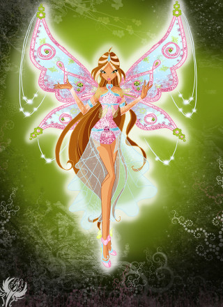 Fairy pink dress wings green - swirl free wallpaper for mobile