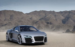 Silver sports car desert mountains 5 - the background and a sky background free wallpaper