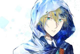 Blonde hooded male portrait anime - his neck free wallpaper for desktop