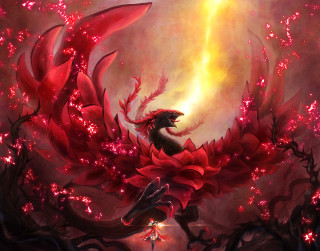 Dragon red flower back painting - a red flower free wallpaper