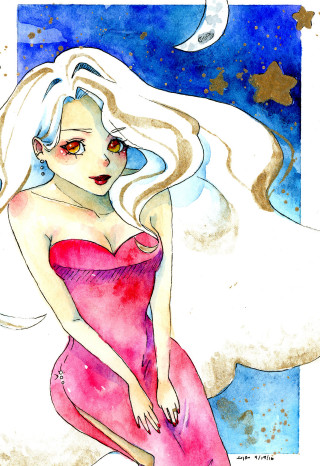 Woman pink dress moon blue - a pink dress free wallpaper for mobile