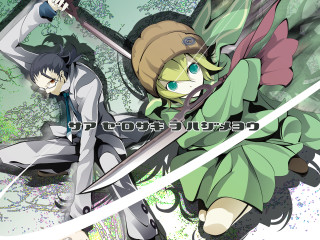 Anime characters swords holding camera - a couple of anime characters holding swords free wallpaper