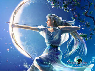 Woman bow arrow moon tree - fantasy artwork free wallpaper
