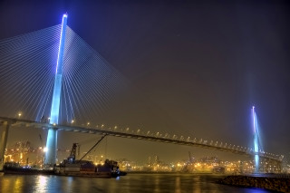 Large bridge river night lights - over a river free wallpaper