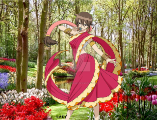 Woman pink dress garden flowers - flower and trees free wallpaper