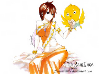 Woman dress holding yellow fish - a woman in a dress holding free wallpaper