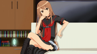 Woman short skirt sitting counter - book free wallpaper for desktop