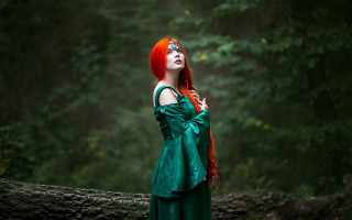 Redhair greendress forest fantasy portrait - fantasy style free wallpaper
