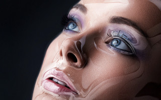 Woman blue eyes fake face - alberto seveso free wallpaper