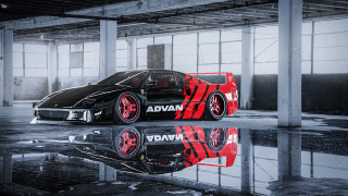 Black car red stripes garage - andrew allan free wallpaper