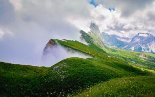 Green mountain cloudy sky grassy 2 - a green mountain free wallpaper