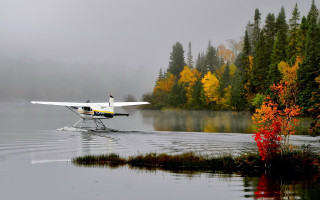 Small plane lake fall trees - a small plane free wallpaper