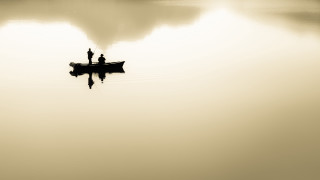 Lake boat people sunset sky - two person free wallpaper for desktop