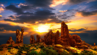 Sunset rocky landscape trees clouds - a few cloud free wallpaper for desktop