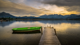 Green boat lake mountains dock - lake free wallpaper