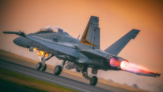 Fighterjet sunset takeoff redlight arabesque - the side of the jet free wallpaper