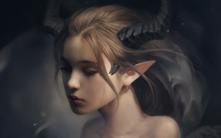 Horned elf woman detailed painting - charlie bowater free wallpaper
