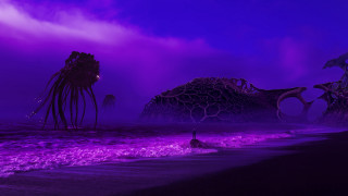 Purple octopus ocean fantasy matte - a purple sky behind free wallpaper