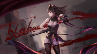 Woman sword blood stained background - cyberpunk art free wallpaper for desktop
