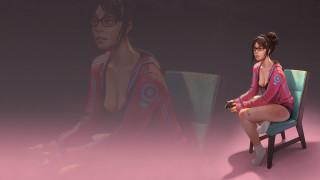 Woman gaming giantess pink background - giantess art free wallpaper for desktop