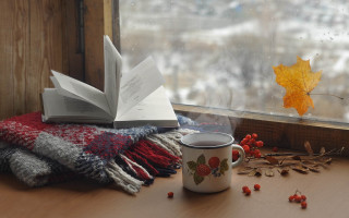 Coffee book window sill winter - a cup of coffee and a book free wallpaper