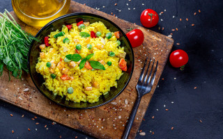 Rice vegetables beer cuttingboard food - a cutting board free wallpaper