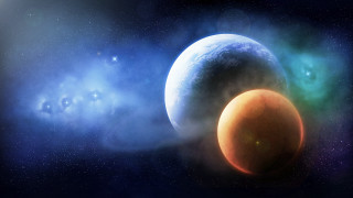 Two planets stars blue yellow - two planet free wallpaper