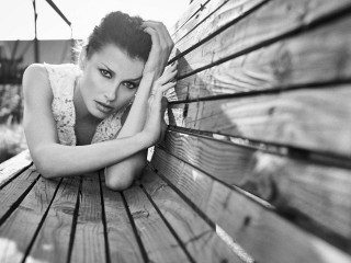 Woman sitting bench blackwhite cosplay - a wooden bench free wallpaper