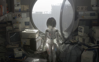 Woman cyberpunk android redeyes clutter - a room free wallpaper for desktop