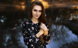 Woman lake tree building portrait - a tree in the background and a building in the background free wallpaper