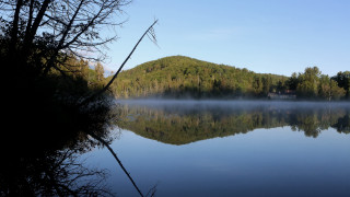 Lake mountain fog forest sunset - lake free wallpaper