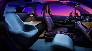 Car blue interior wooden table - synthwave style free wallpaper for desktop