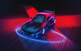Car synthwave red blue laser - a car free wallpaper
