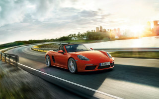 Red sports car road water 2 - panfuturism free wallpaper for desktop