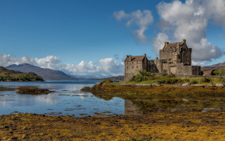 Castle lake mountains green field - david paton free wallpaper for desktop