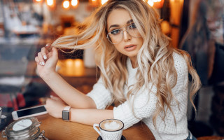 Woman glasses coffee sitting blonde - glass free wallpaper for desktop