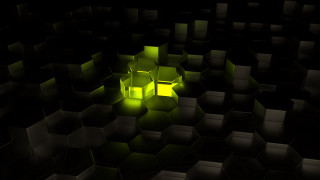 Green cube surrounded by black - the dark room free wallpaper